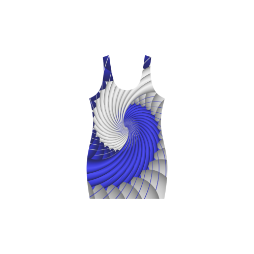 Blue Silver Beautiful Abstract Wave Medea Vest Dress (Model D06)