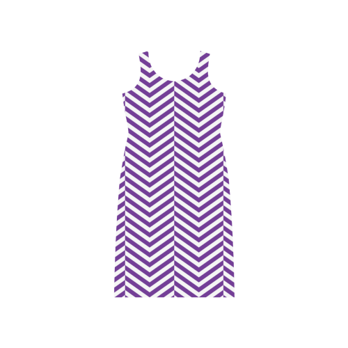 royal purple and white classic chevron pattern Phaedra Sleeveless Open Fork Long Dress (Model D08)