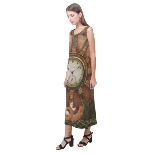 Steampunk, wonderful clocks in noble design Phaedra Sleeveless Open Fork Long Dress (Model D08)