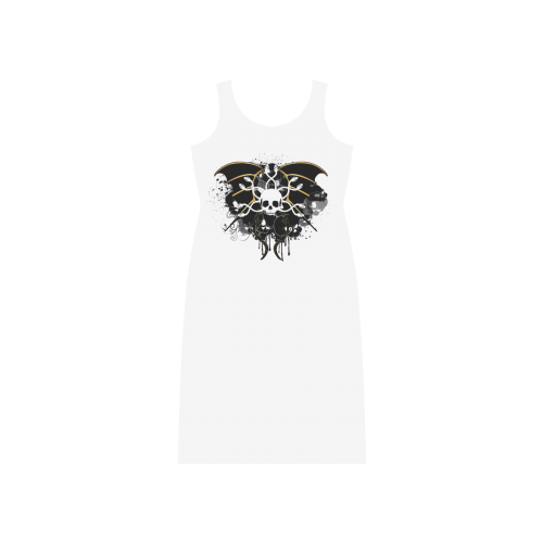 White skull with snakes and wings Phaedra Sleeveless Open Fork Long Dress (Model D08)