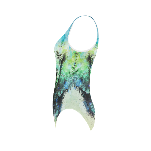 watercolor elephant Vest One Piece Swimsuit (Model S04)