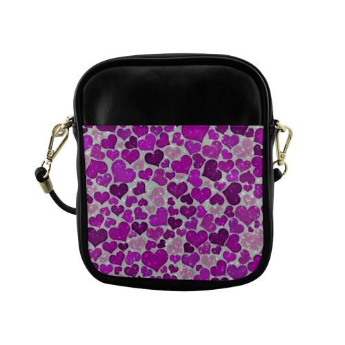 sparkling hearts purple Sling Bag (Model 1627)