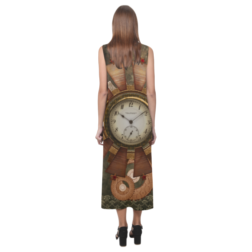 Steampunk, wonderful clocks in noble design Phaedra Sleeveless Open Fork Long Dress (Model D08)