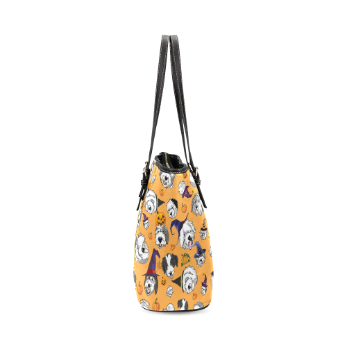 Halloween Dogs Orange Leather Tote Bag/Large (Model 1640)