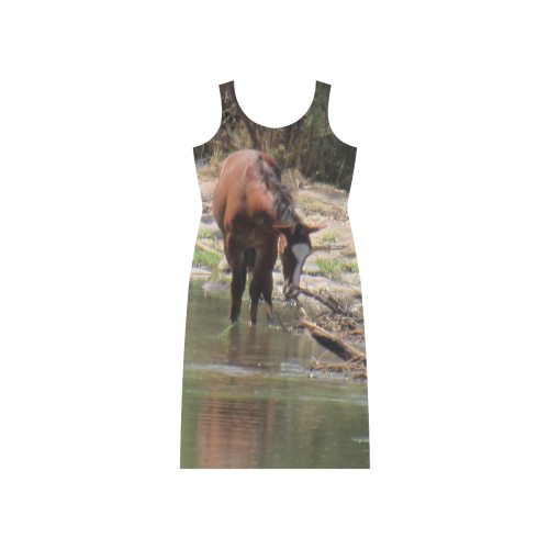 Wild Horses Along River by Martina Webster Phaedra Sleeveless Open Fork Long Dress (Model D08)