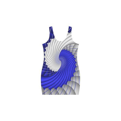 Blue Silver Beautiful Abstract Wave Medea Vest Dress (Model D06)