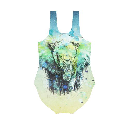 watercolor elephant Vest One Piece Swimsuit (Model S04)