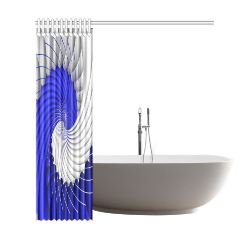 Blue Silver Beautiful Fractal Wave Shower Curtain 69"x72"