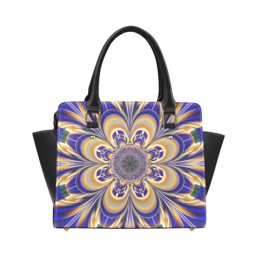 Blue Gold Flower Mandala Classic Shoulder Handbag (Model 1653)