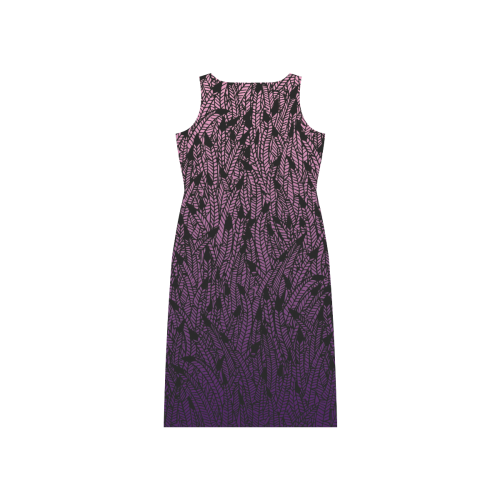 pink purple ombre feather pattern black Phaedra Sleeveless Open Fork Long Dress (Model D08)