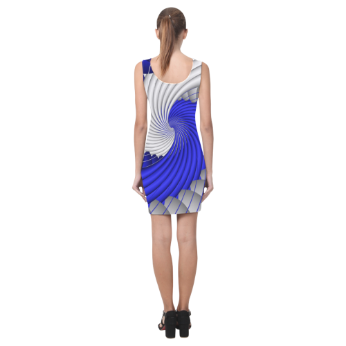 Blue Silver Beautiful Abstract Wave Medea Vest Dress (Model D06)