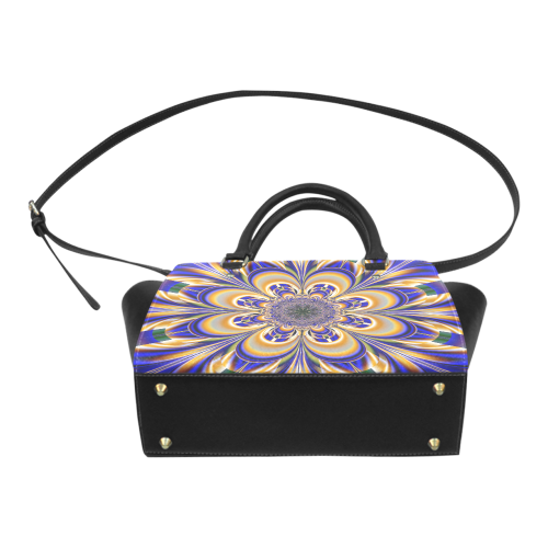 Blue Gold Flower Mandala Classic Shoulder Handbag (Model 1653)
