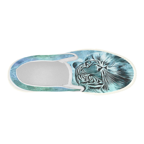 Watercolor Tiger Women's Slip-on Canvas Shoes (Model 019)