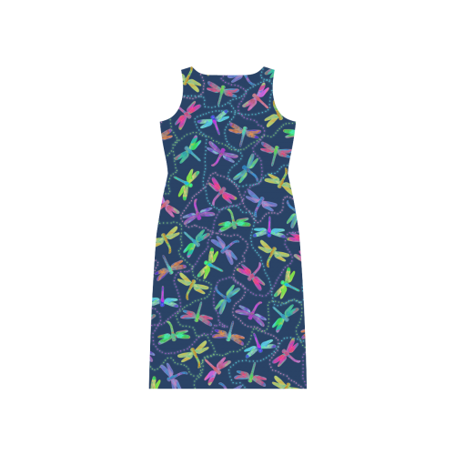 Psychedelic Dragonfly Pattern by ArtformDesigns Phaedra Sleeveless Open Fork Long Dress (Model D08)