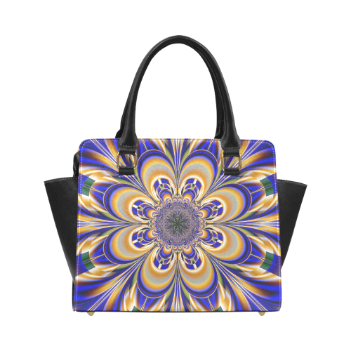 Blue Gold Flower Mandala Classic Shoulder Handbag (Model 1653)