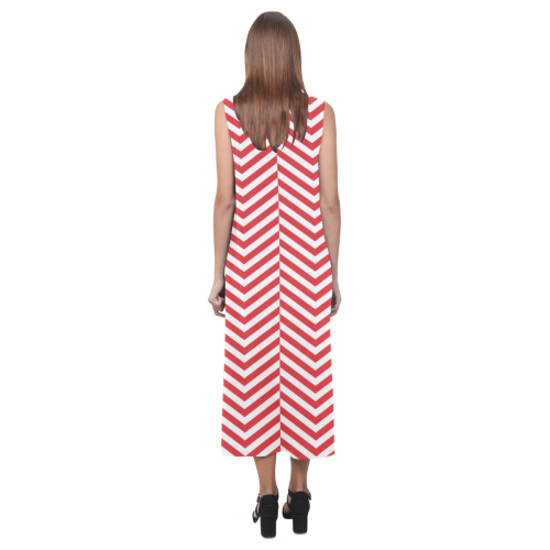 red and white classic chevron pattern Phaedra Sleeveless Open Fork Long Dress (Model D08)