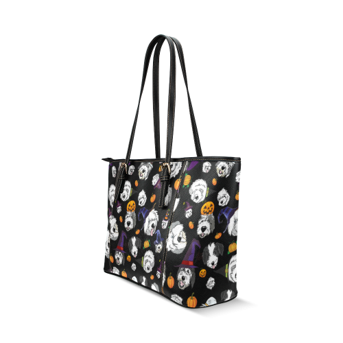 Halloween dogs Black Leather Tote Bag/Large (Model 1640)