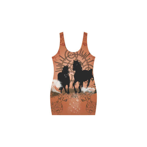 Black horses silhouette Medea Vest Dress (Model D06)