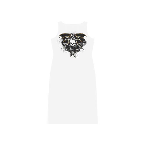 White skull with snakes and wings Phaedra Sleeveless Open Fork Long Dress (Model D08)