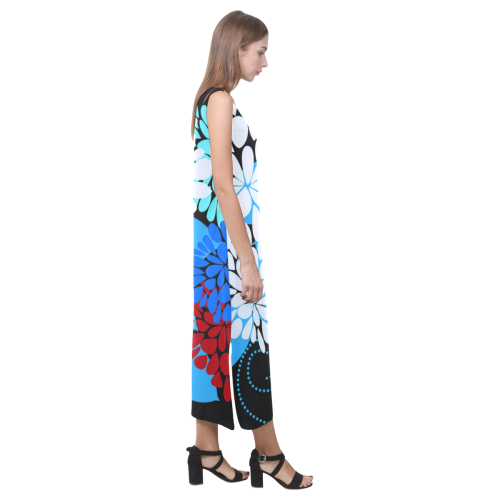 Cool Cute Abstract Winter Flowers Phaedra Sleeveless Open Fork Long Dress (Model D08)