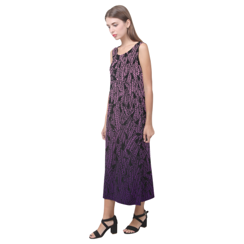 pink purple ombre feather pattern black Phaedra Sleeveless Open Fork Long Dress (Model D08)
