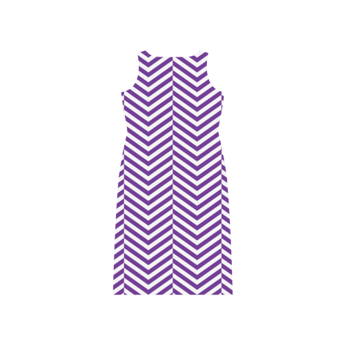 royal purple and white classic chevron pattern Phaedra Sleeveless Open Fork Long Dress (Model D08)