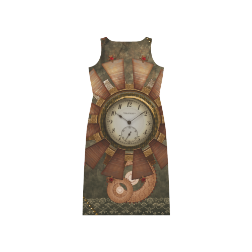 Steampunk, wonderful clocks in noble design Phaedra Sleeveless Open Fork Long Dress (Model D08)