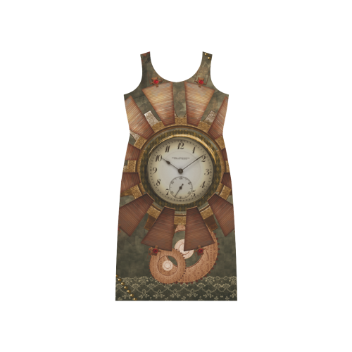 Steampunk, wonderful clocks in noble design Phaedra Sleeveless Open Fork Long Dress (Model D08)