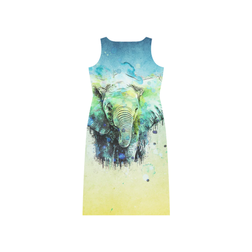 watercolor elephant Phaedra Sleeveless Open Fork Long Dress (Model D08)
