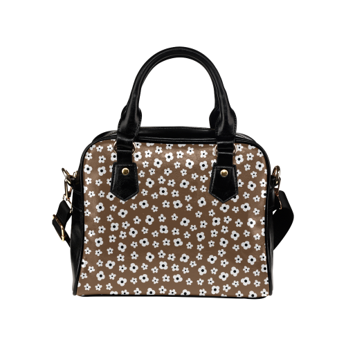 Brown White Flower Floral Pattern Shoulder Handbag (Model 1634)