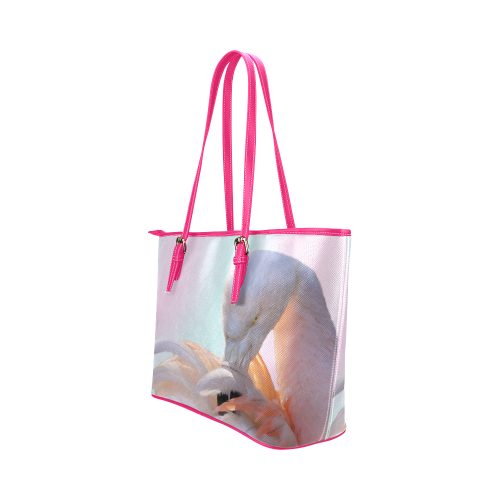 Flamingo Pink Mint Leather Tote Bag/Large (Model 1651)