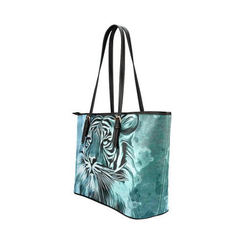 Watercolor Tiger Leather Tote Bag/Large (Model 1651)