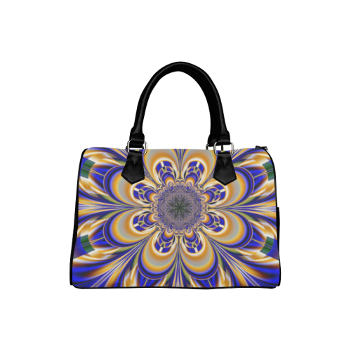 Blue Gold Flower Mandala Boston Handbag (Model 1621)