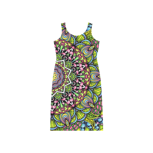 Psychedelic leaves bright colorful mandala Phaedra Sleeveless Open Fork Long Dress (Model D08)