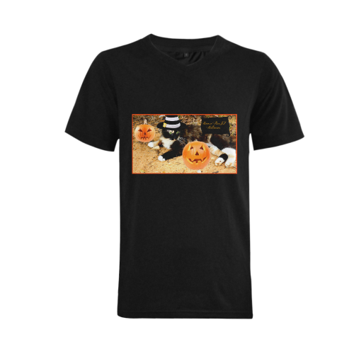 "A Purr-fect Halloween" Men's V-Neck T-shirt  Big Size(USA Size) (Model T10)