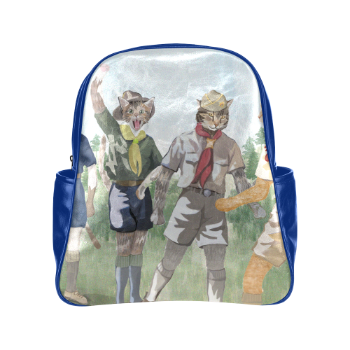 Cat Scouts International Blue Trimmed PU Leather Backpack Multi-Pockets Backpack (Model 1636)
