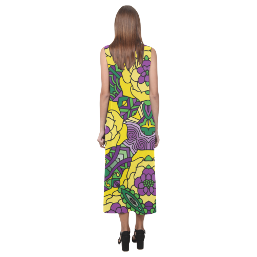 Mariager, Mardi Gras yellow purple green Phaedra Sleeveless Open Fork Long Dress (Model D08)