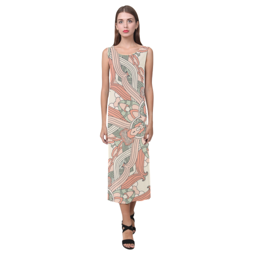 Zandine 0205 vintage floral pattern Phaedra Sleeveless Open Fork Long Dress (Model D08)
