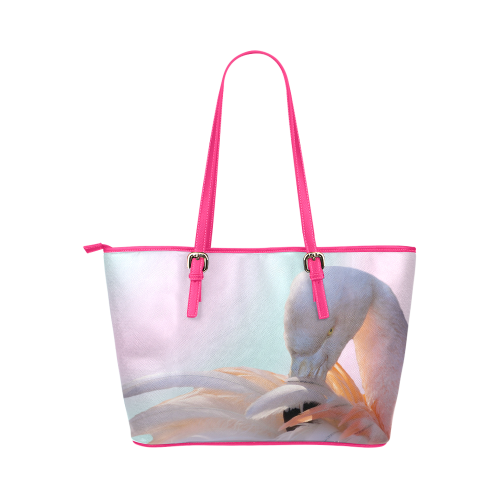 Flamingo Pink Mint Leather Tote Bag/Large (Model 1651)