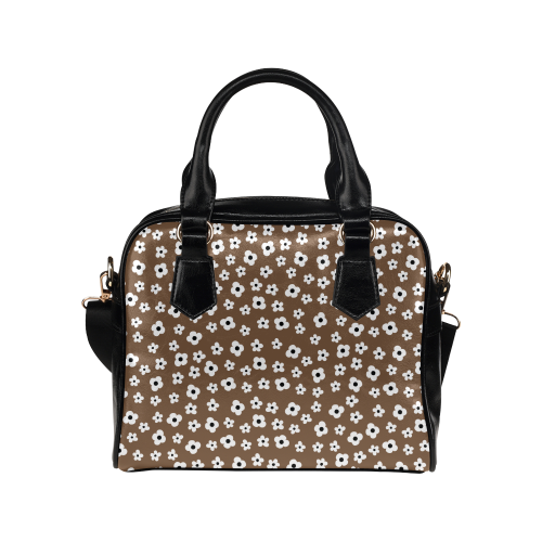 Brown White Flower Floral Pattern Shoulder Handbag (Model 1634)