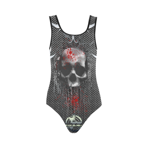 Awesome skull on metal design Vest One Piece Swimsuit (Model S04)