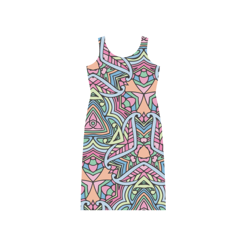 Zandine 0406 soft carnival colors pattern Phaedra Sleeveless Open Fork Long Dress (Model D08)