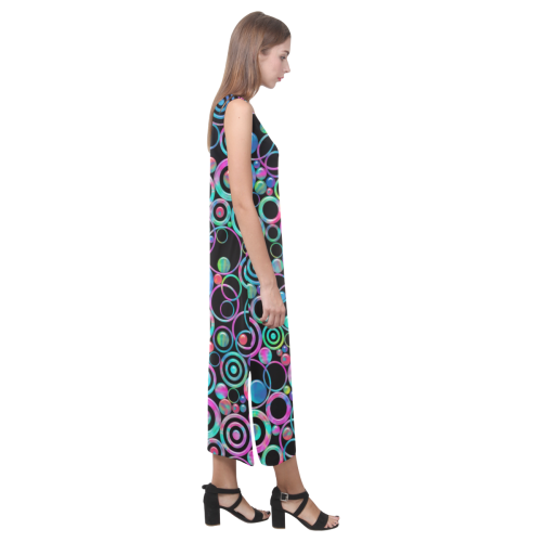 Psychedelic Circles and Targets by ArtformDesigns Phaedra Sleeveless Open Fork Long Dress (Model D08)