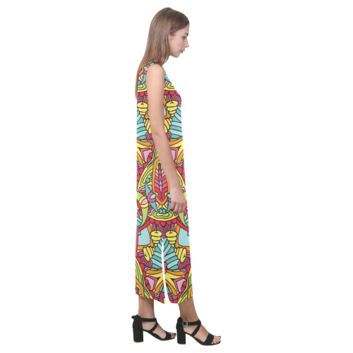 Zandine 0302 pink blue yellow green Phaedra Sleeveless Open Fork Long Dress (Model D08)