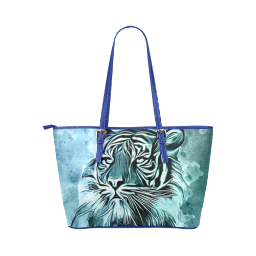 Watercolor Tiger Leather Tote Bag/Large (Model 1651)
