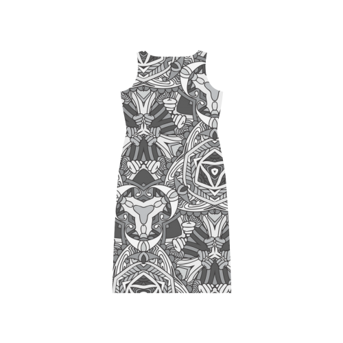 Zandine 0301 black white abstract garden Phaedra Sleeveless Open Fork Long Dress (Model D08)