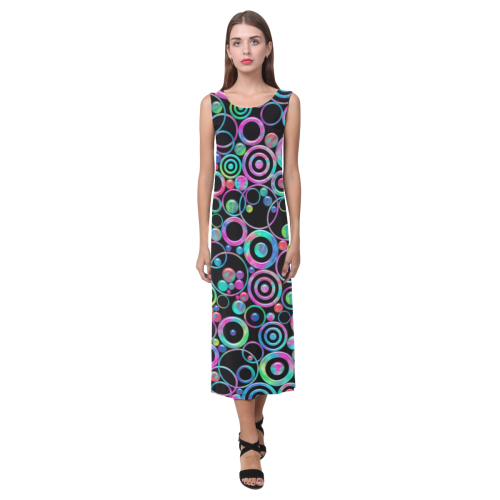 Psychedelic Circles and Targets by ArtformDesigns Phaedra Sleeveless Open Fork Long Dress (Model D08)