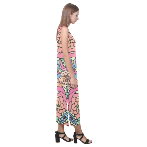 Mariager-Carnival colors-rose flowers Phaedra Sleeveless Open Fork Long Dress (Model D08)