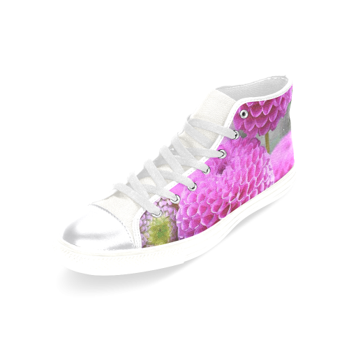 Pink Zinnias Fine Flower Art Women's Classic High Top Canvas Shoes (Model 017)