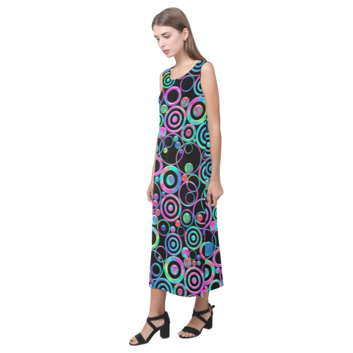 Psychedelic Circles and Targets by ArtformDesigns Phaedra Sleeveless Open Fork Long Dress (Model D08)